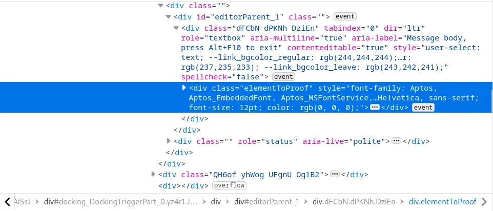 HTML code, highlighting "div" with class "elementToProof"